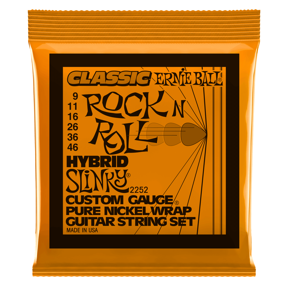 Ernie Ball P02252 Hybrid Slinky Classic Rock n Roll Pure Nickel Wrap Electric Guitar Strings 9-46 Gauge