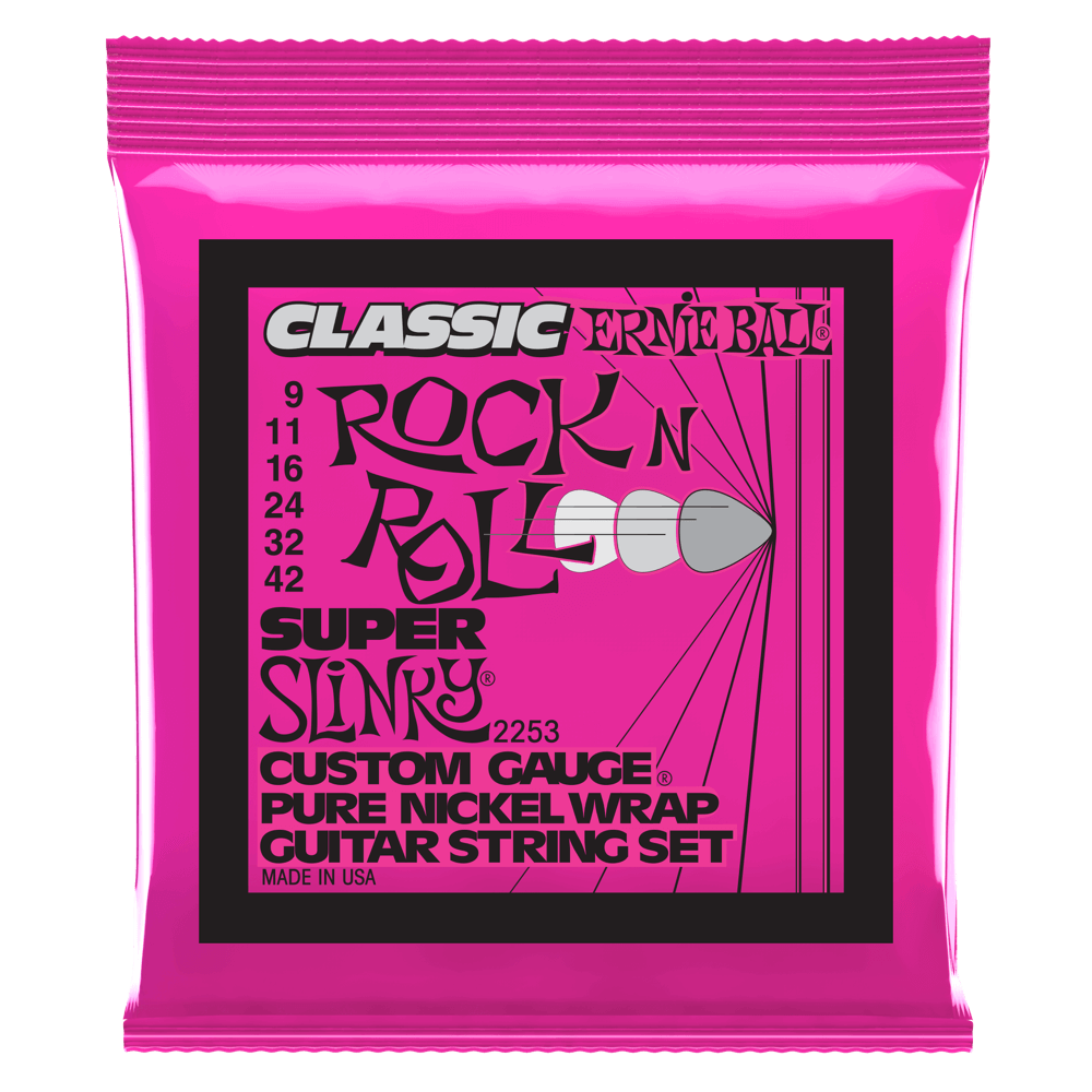 Ernie Ball P02253 Super Slinky Classic Rock n Roll Pure Nickel Wrap Electric Guitar Strings 9-42 Gauge