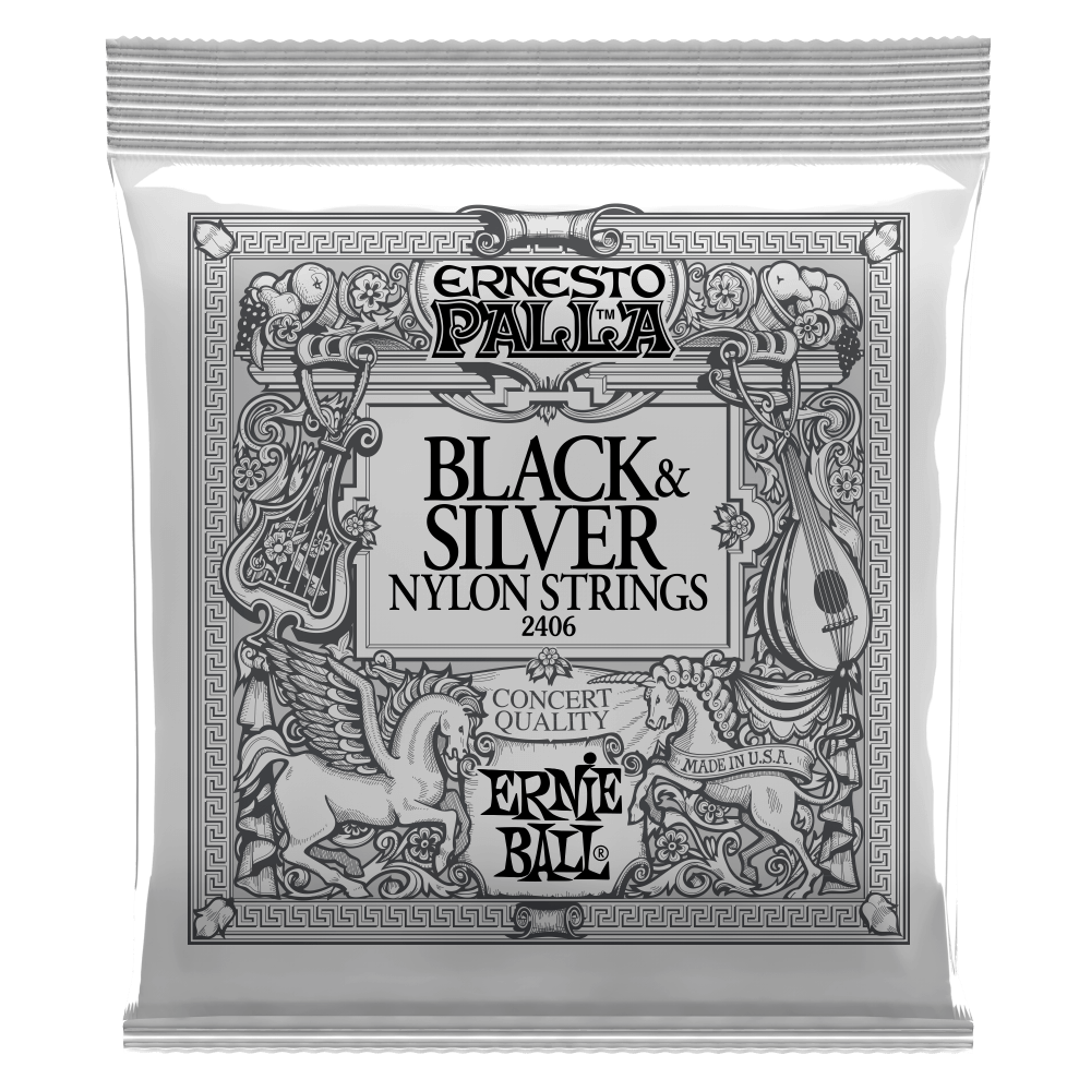 Ernie Ball P02406 Ernesto Palla Black & Silver Nylon Classical Guitar Strings Medium Tension