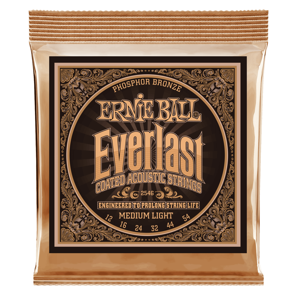 Ernie Ball P02546 Everlast Medium Light Coated Phosphor Bronze Acoustic Guitar Strings 12-54 Gauge