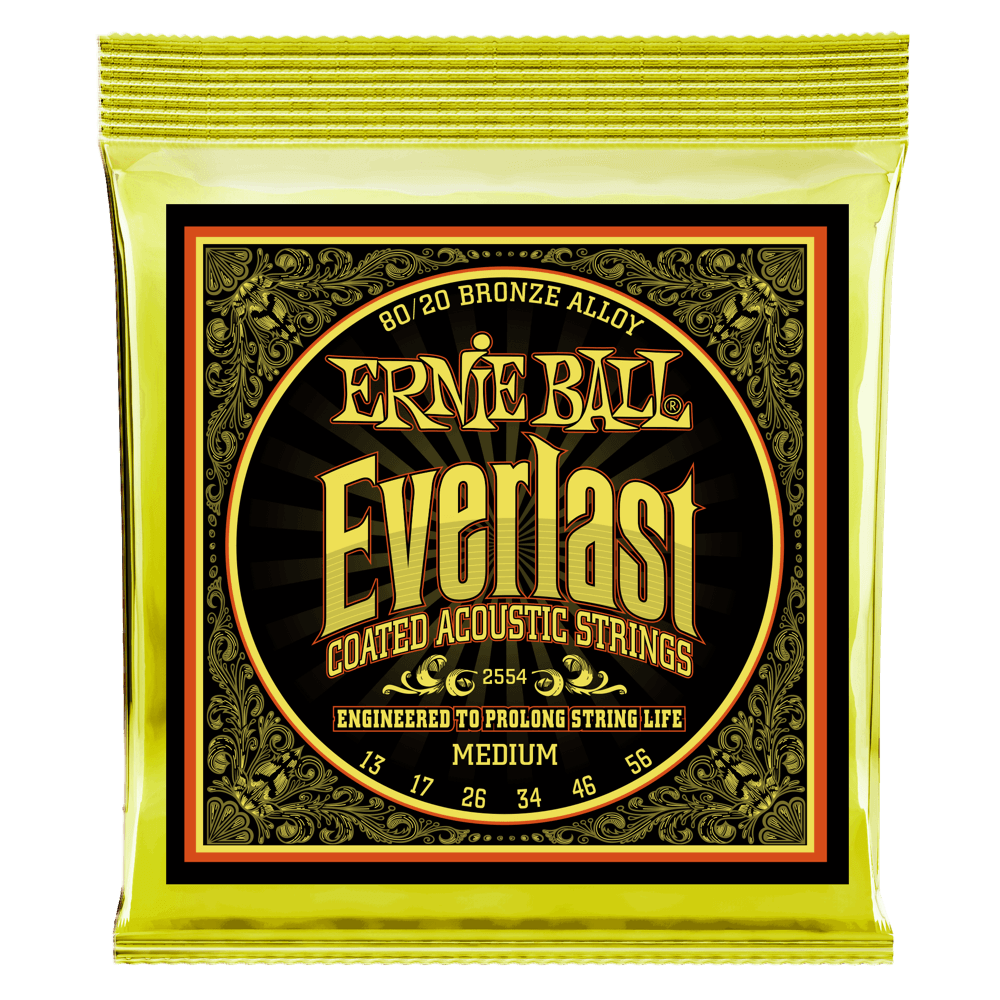 Ernie Ball P02554 Everlast Medium Coated 80/20 Bronze Acoustic Guitar Strings 13-56 Gauge