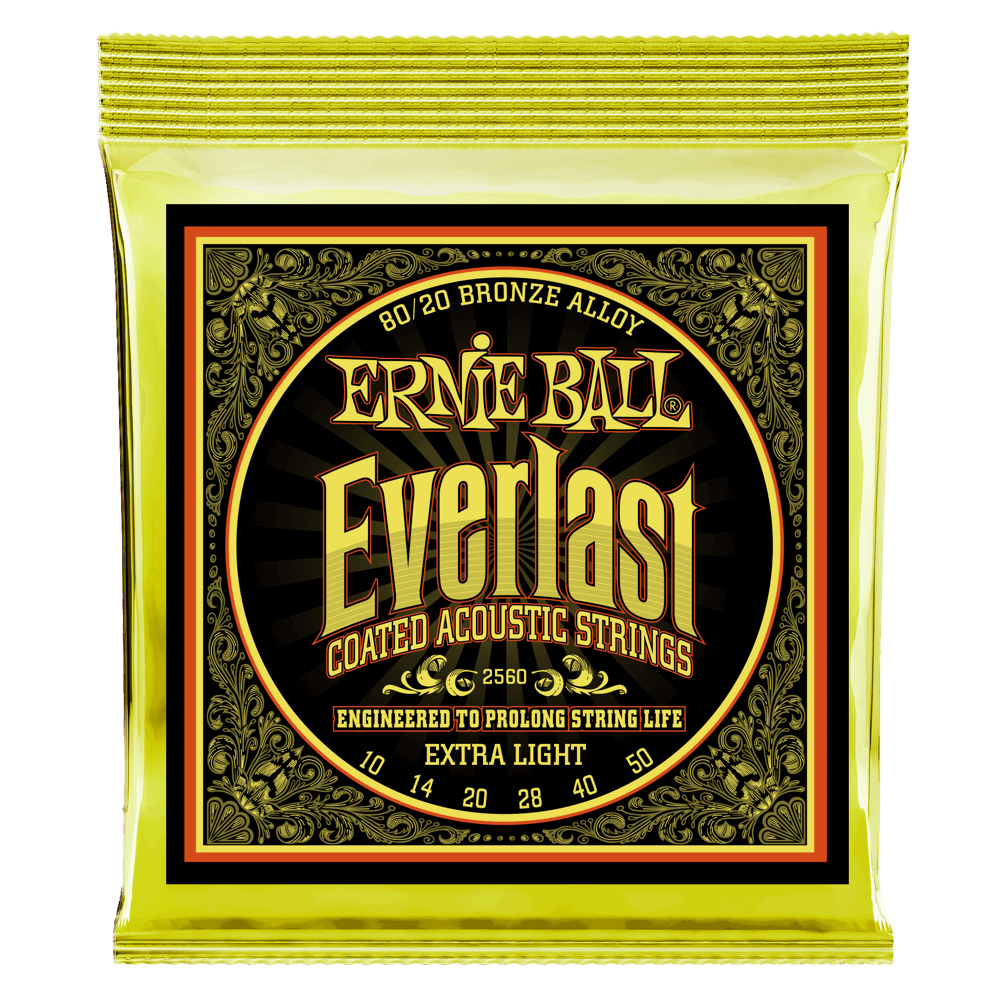 Ernie Ball P02560 Everlast Extra Light Coated 80/20 Bronze Acoustic Guitar Strings 10-50 Gauge