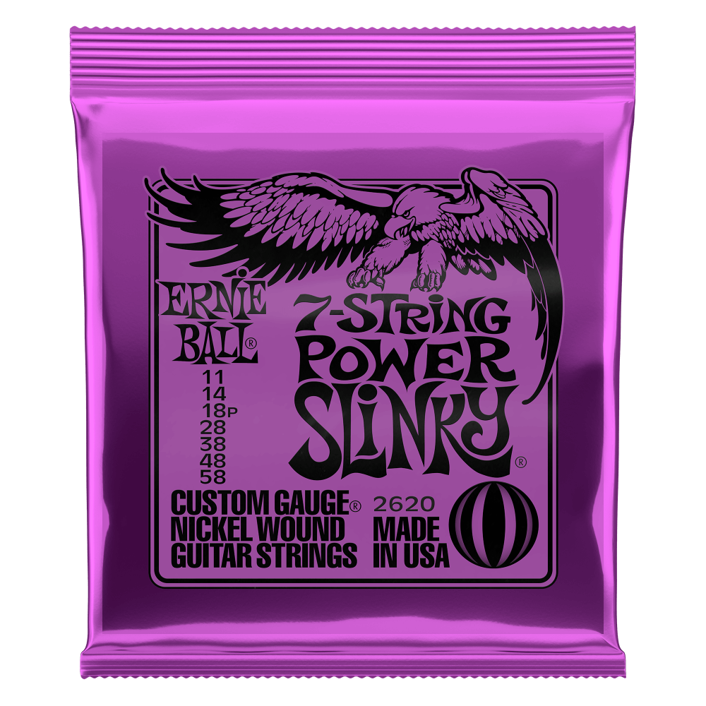 Ernie Ball P02620 Power Slinky 7-String Nickel Wound Electric Guitar Strings 11-58 Gauge