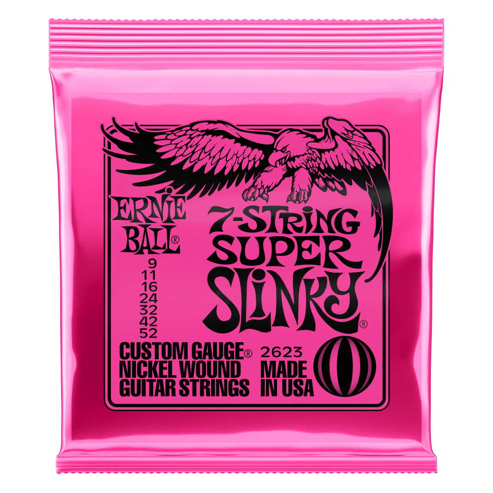 Ernie Ball P02623 Super Slinky 7-String Nickel Wound Electric Guitar Strings 9-52 Gauge