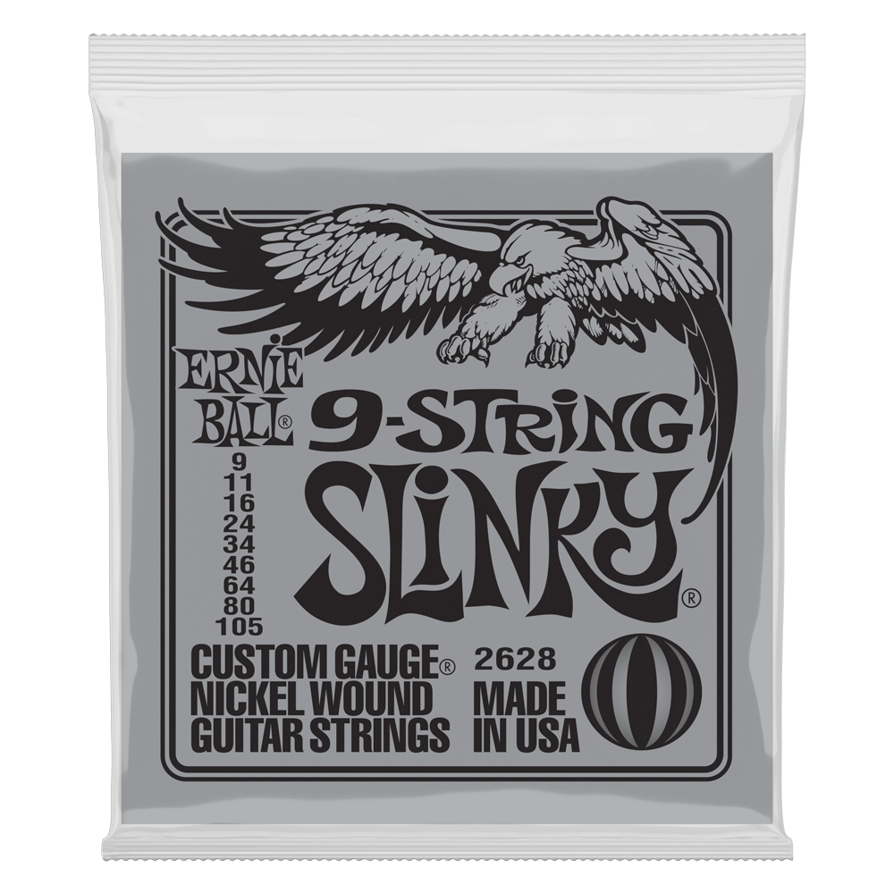 Ernie Ball P02628 Slinky 9-String Nickel Wound Electric Guitar Strings 9-105 Gauge