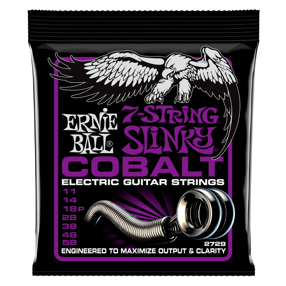 Ernie Ball P02729 Power Slinky Cobalt 7-String Electric Guitar Strings 11-58 Gauge