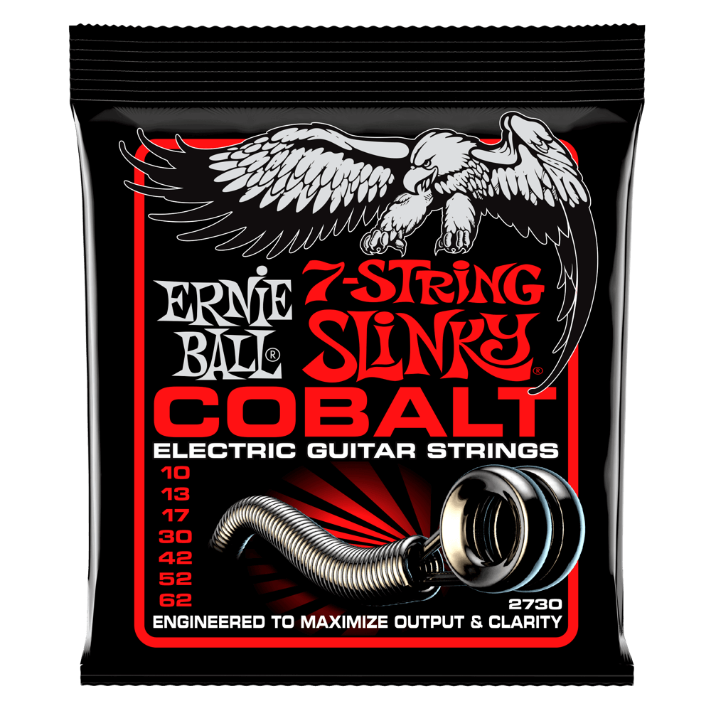 Ernie Ball P02730 Skinny Top Heavy Bottom Slinky Cobalt 7-String Electric Guitar Strings 10-62 Gauge