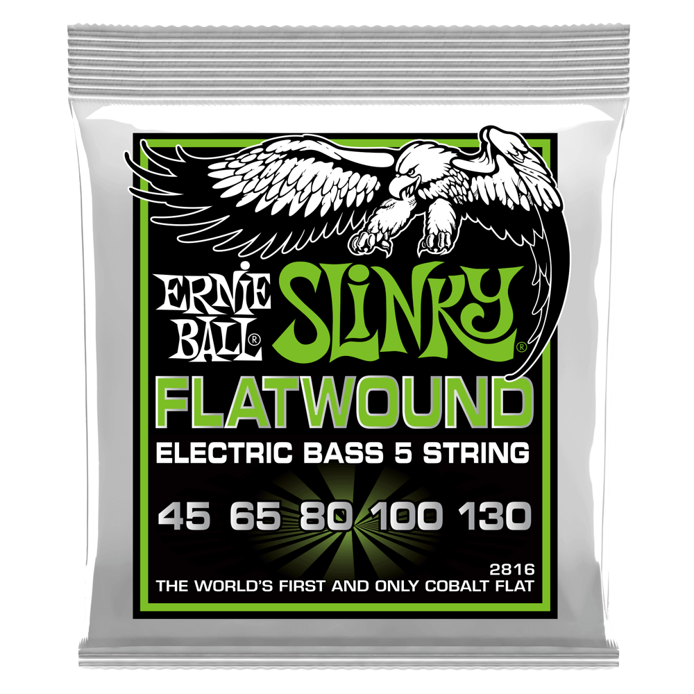 Ernie Ball P02816 Regular Slinky 5-String Flatwound Electric Bass Strings 45-130 Gauge