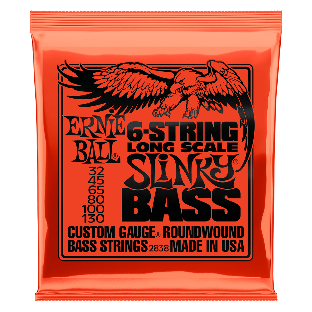 Ernie Ball P02838 Slinky 6-String Nickel Wound Electric Bass Strings 32-130 Gauge