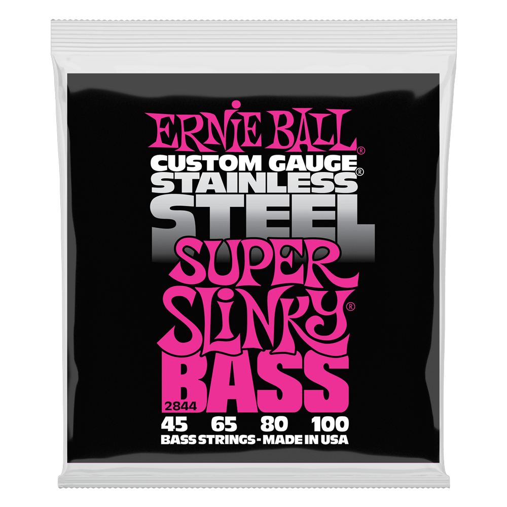 Ernie Ball P02844 Super Slinky Stainless Steel Electric Bass Strings 45-100 Gauge