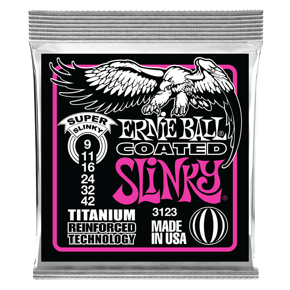 Ernie Ball P03123 Super Slinky Coated Titanium RPS Electric Guitar Strings 9-42 Gauge