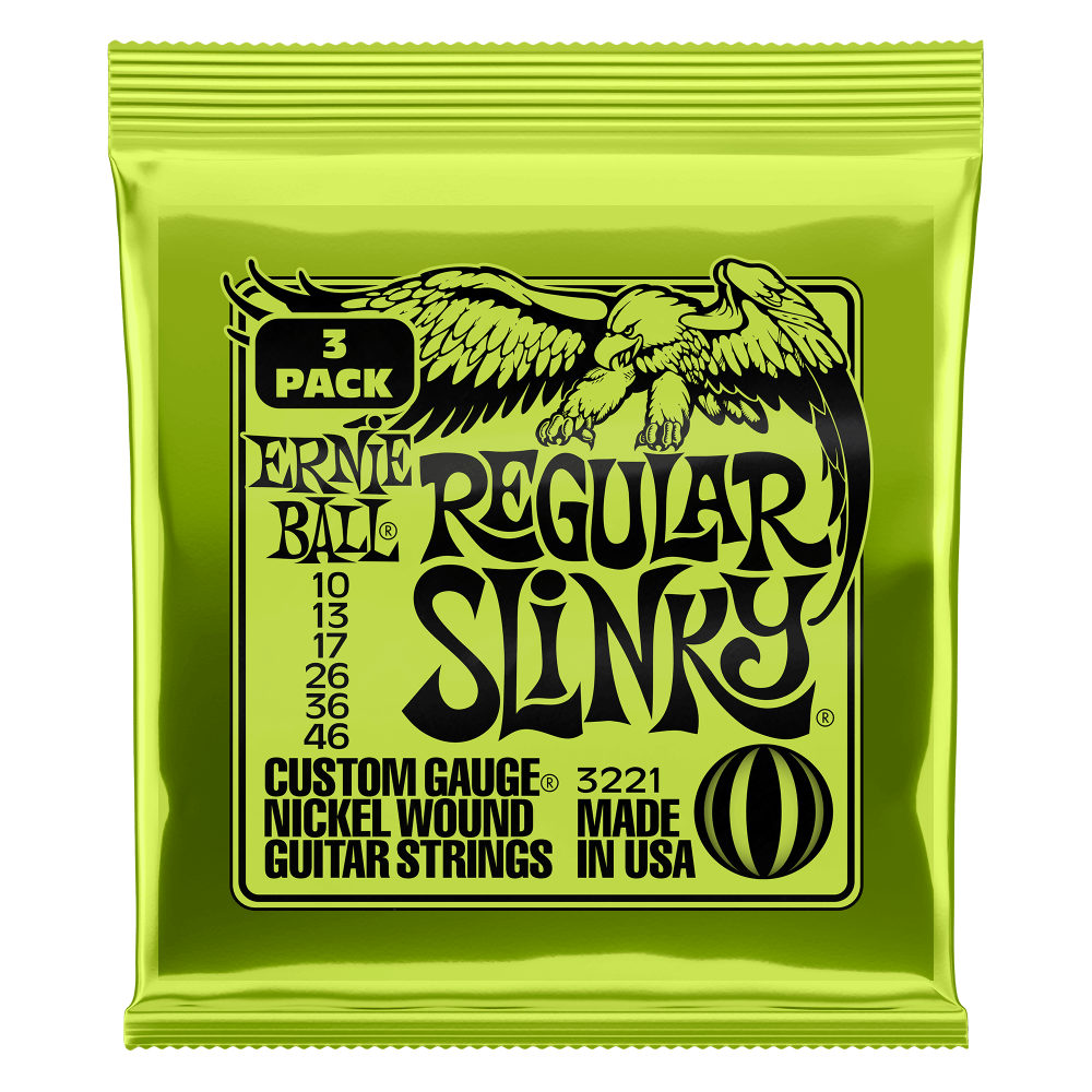 Ernie Ball P03221 Regular Slinky Nickel Wound Electric Guitar Strings 10-46 Gauge | 3-Pack