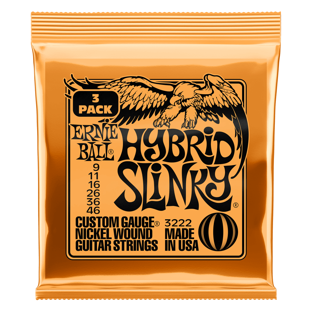 Ernie Ball P03222 Hybrid Slinky Nickel Wound Electric Guitar Strings 9-46 Gauge | 3-Pack