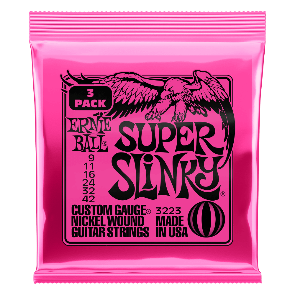 Ernie Ball P03223 Super Slinky Nickel Wound Electric Guitar Strings 9-42 Gauge | 3-Pack