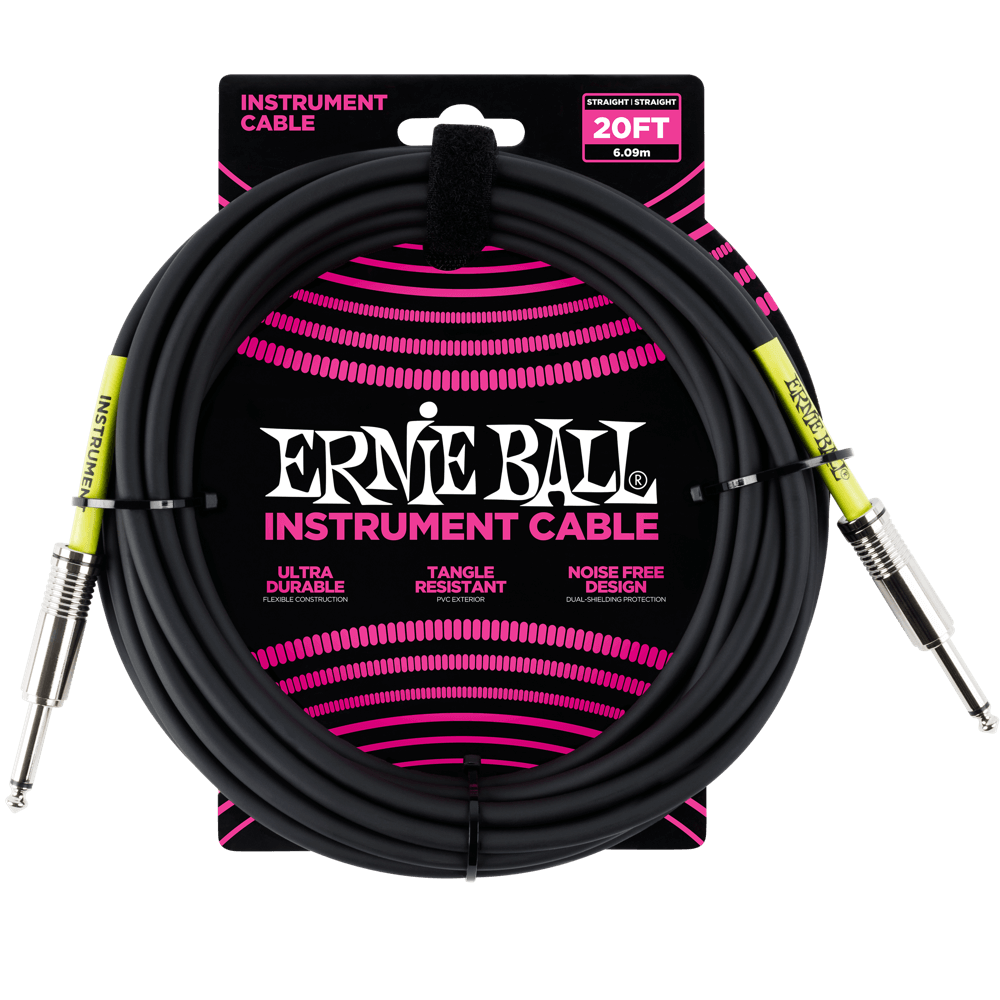 Ernie Ball P06046 20' Straight / Straight Instrument Cable | Black