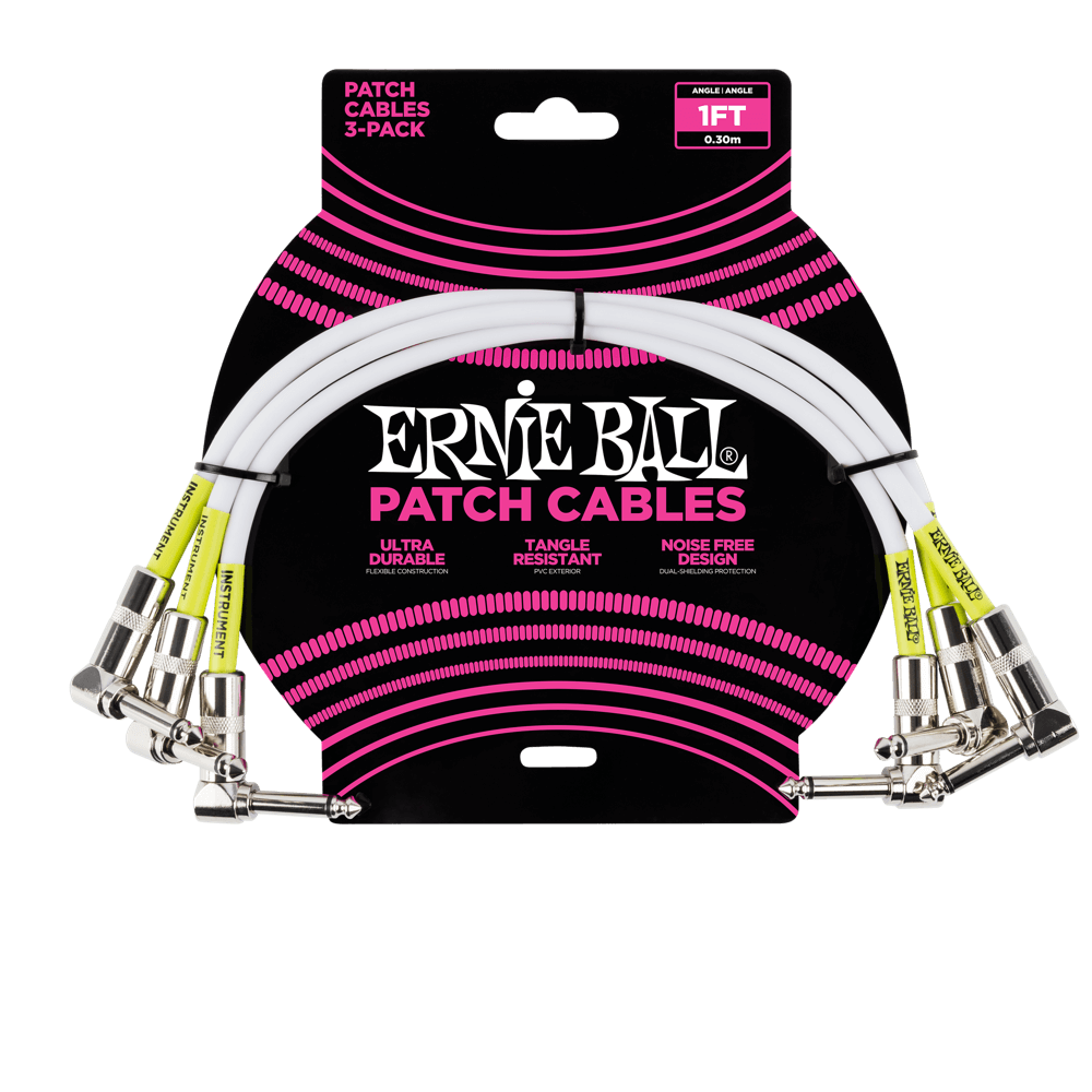 Ernie Ball P06055 1' Angle / Angle Patch Cable 3 Pack - White