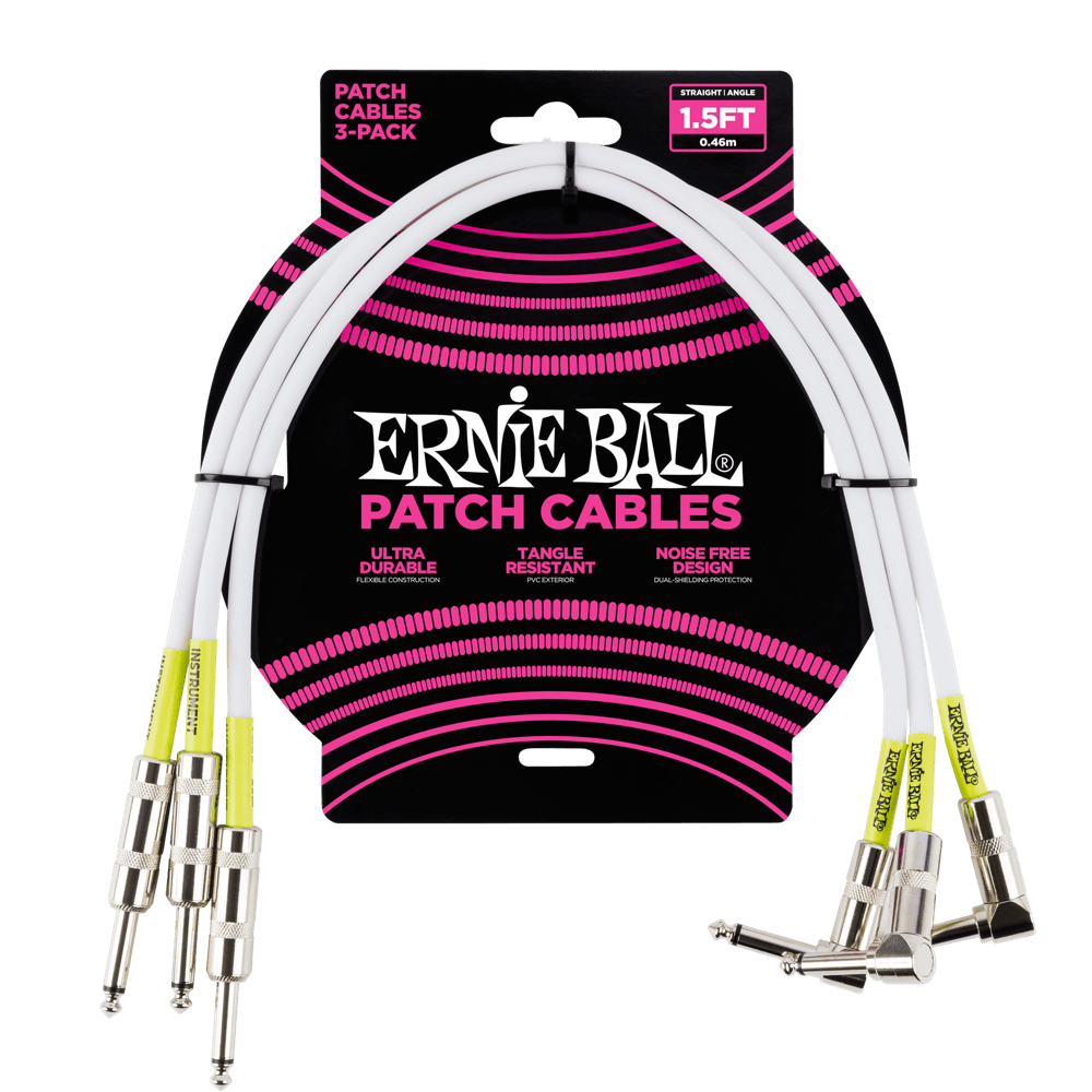 Ernie Ball P06056 1.5' Straight / Angle Patch Cable 3 Pack - White