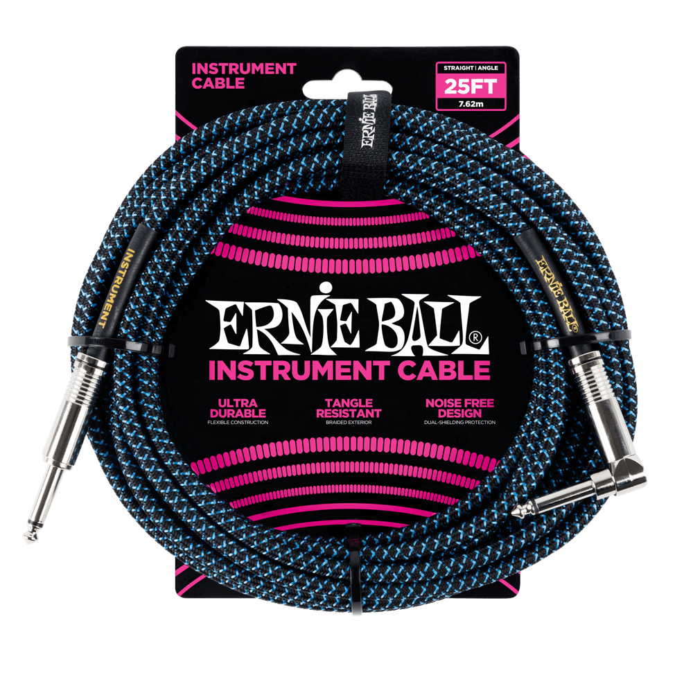 Ernie Ball P06060 25' Braided Straight / Angle Instrument Cable | Blue Black