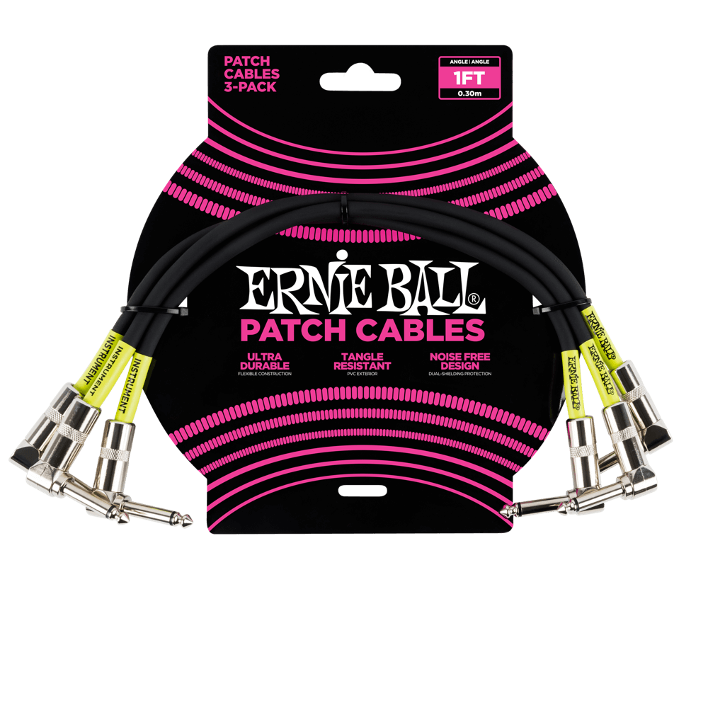 Ernie Ball P06075 1' Angle / Angle Patch Cable 3 Pack - Black