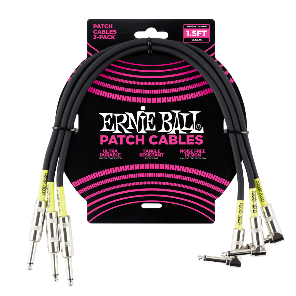 Ernie Ball P06076 1.5' Straight / Angle Patch Cable 3 Pack - Black