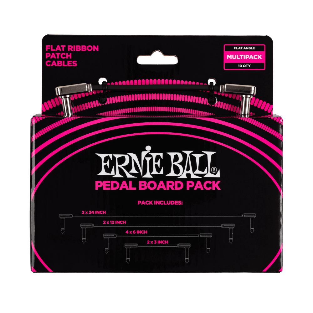 Ernie Ball P06224 Flat Ribbon Patch Cables Pedalboard Multi-Pack - Black