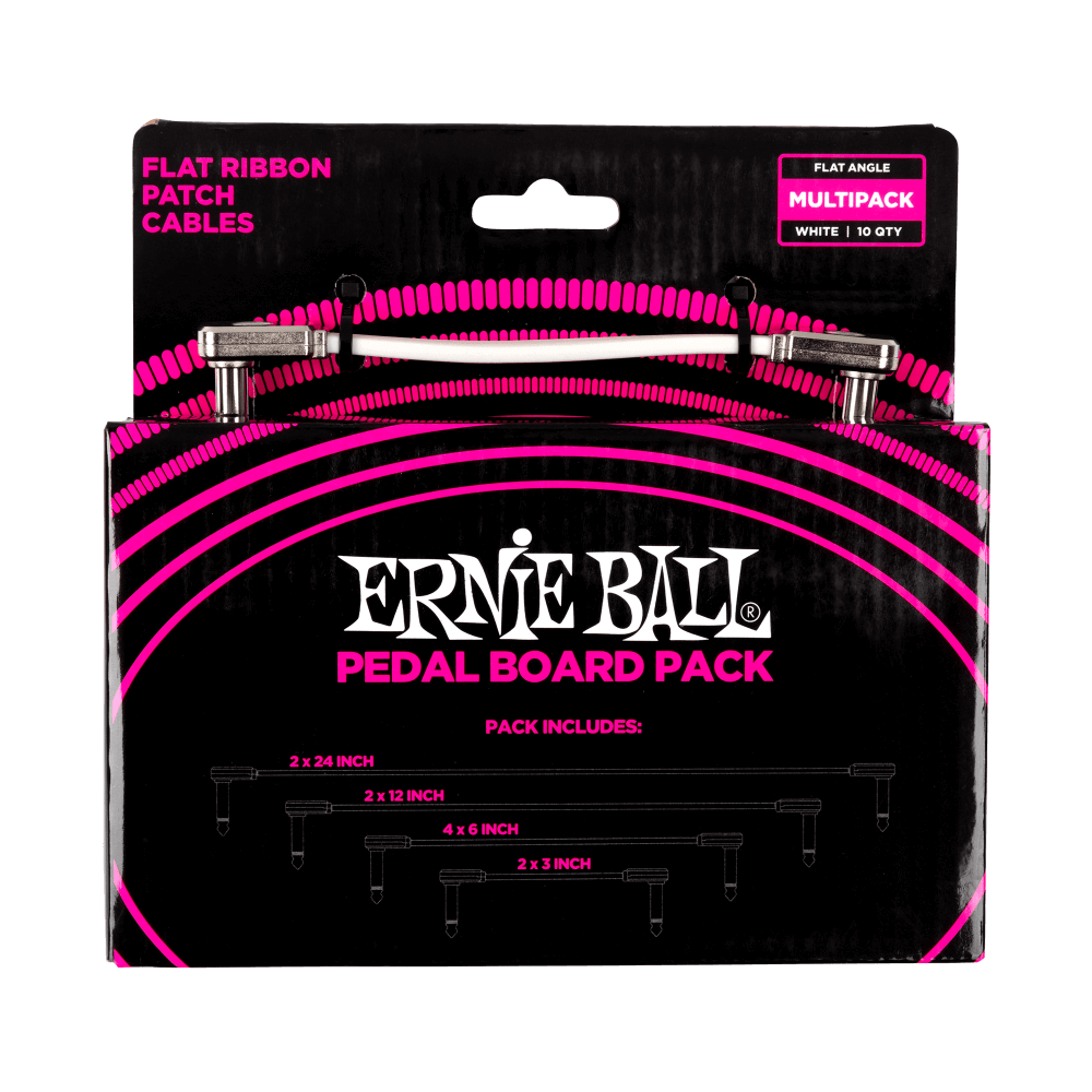 Ernie Ball P06387 Flat Ribbon Patch Cables Pedalboard Multi-Pack - White