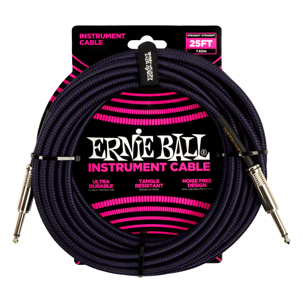 Ernie Ball P06397 25' Braided Straight / Straight Instrument Cable | Purple Black