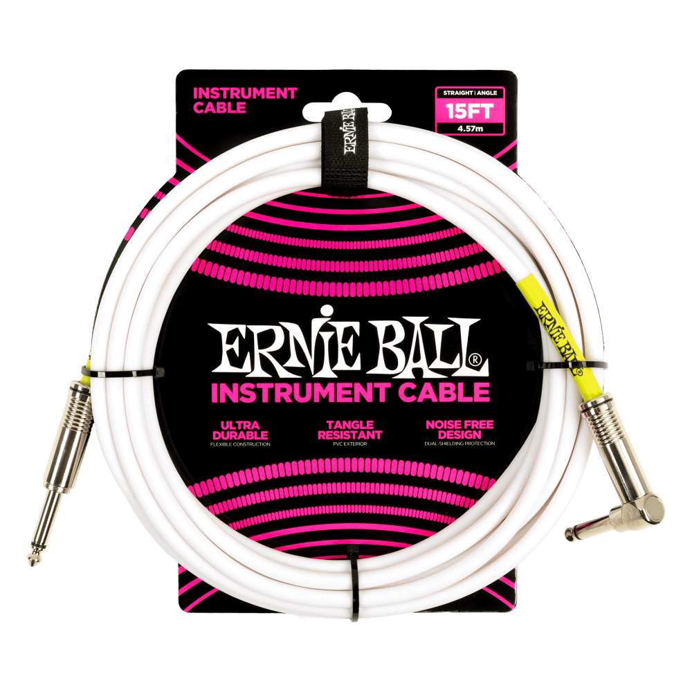 Ernie Ball P06049 10' Straight / Angle Instrument Cable | White