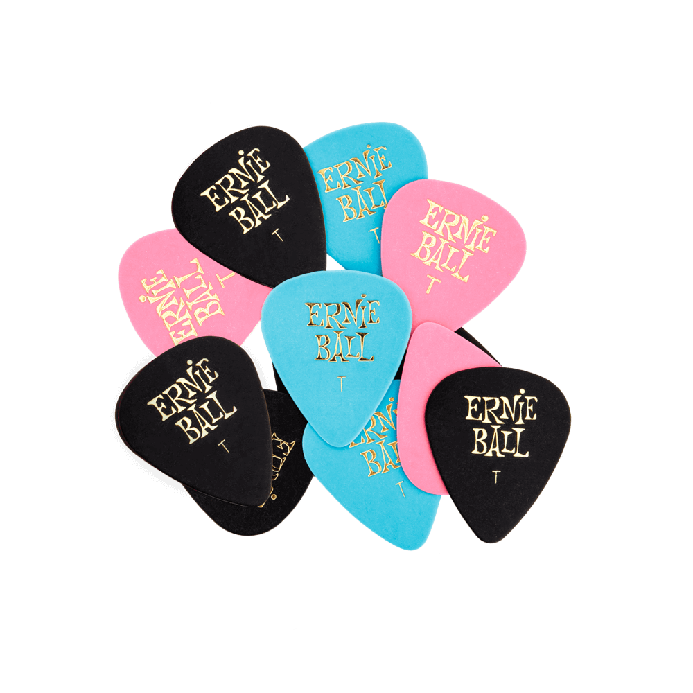 Ernie Ball P09176 Thin Assorted Color Cellulose Picks, Bag of 12