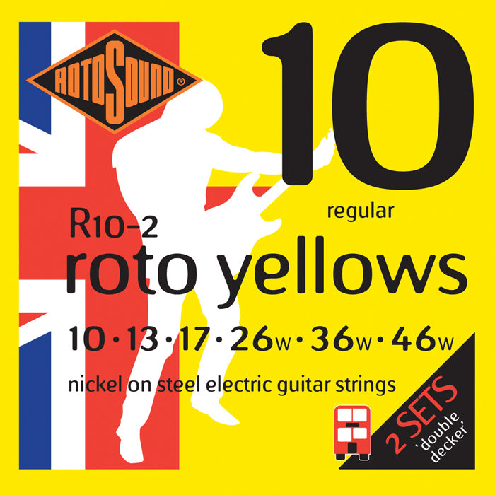 Rotosound R102 Roto Yellows Regular Gauge Electric Guitar String Set | 10-46 | 2-Pack