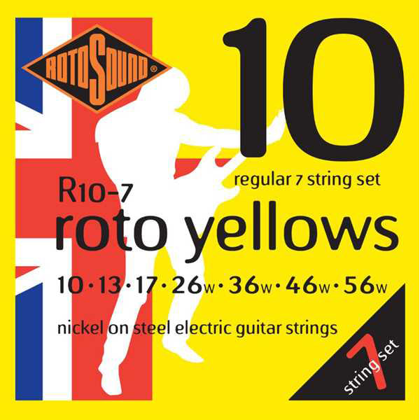 Rotosound R10-7 Roto Yellows Regular Gauge Electric Guitar String Set | 10-56 | 7-String