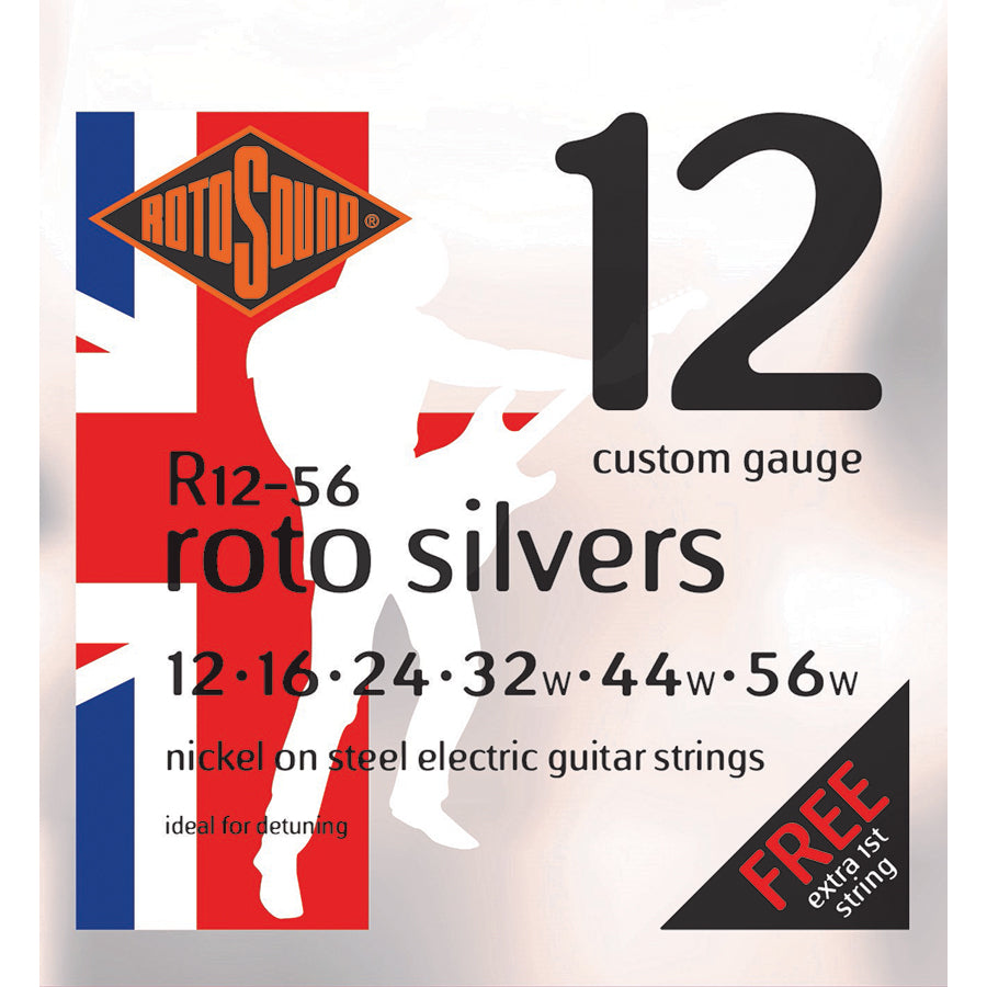 Rotosound R12-56 Roto Silvers Custom Gauge Detune Electric Guitar String Set | 12-56