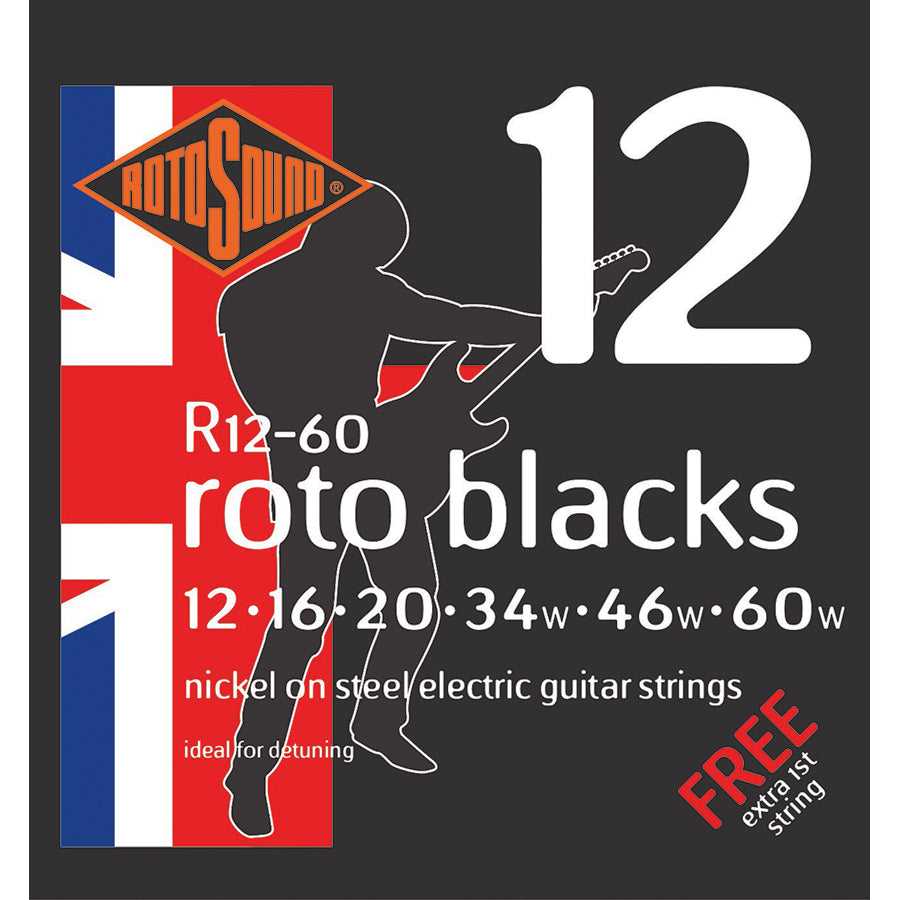 Rotosound R12-60 Roto Blacks Custom Gauge Detune Electric Guitar String Set | 12-60