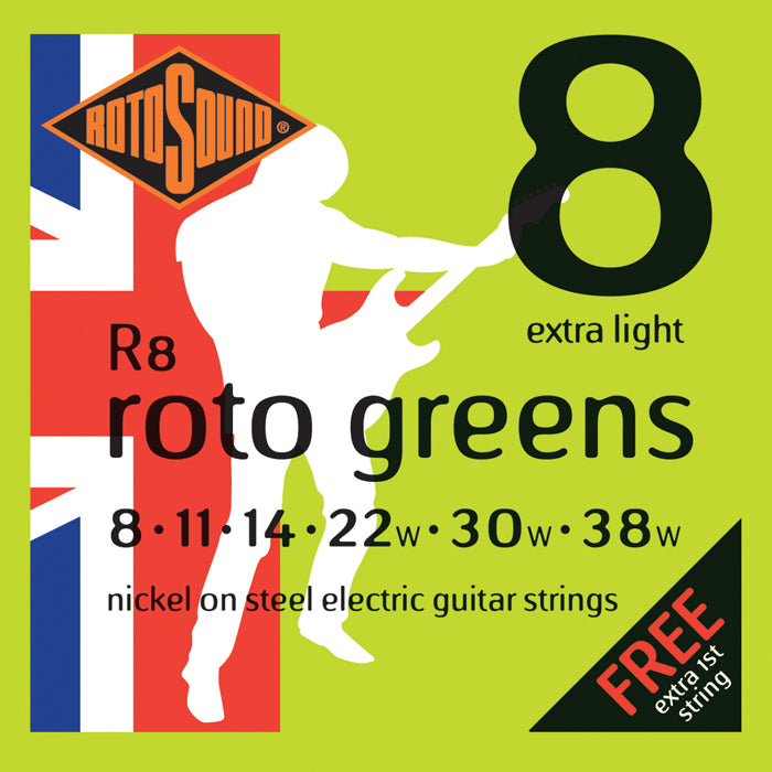 Rotosound R8 Roto Greens Extra Light Gauge Electric Guitar String Set | 8-38