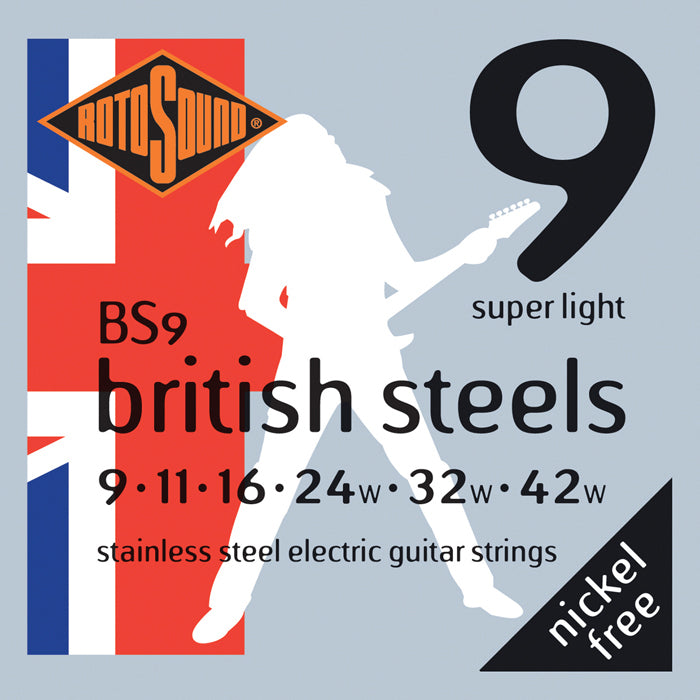 Rotosound BS9 British Steels Super Gauge Stainless Steel Electric Guitar String Set | 9-42