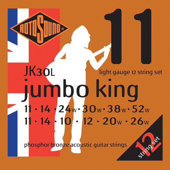 Rotosound JK30L Jumbo King Phosphor Bronze Light Acoustic Guitar String Set | 11-52 | 12-String Set