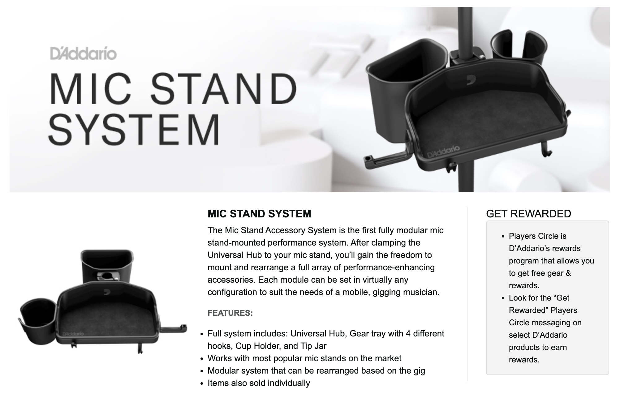 D'Addario Mic Stand Accessory System - Gear Tray