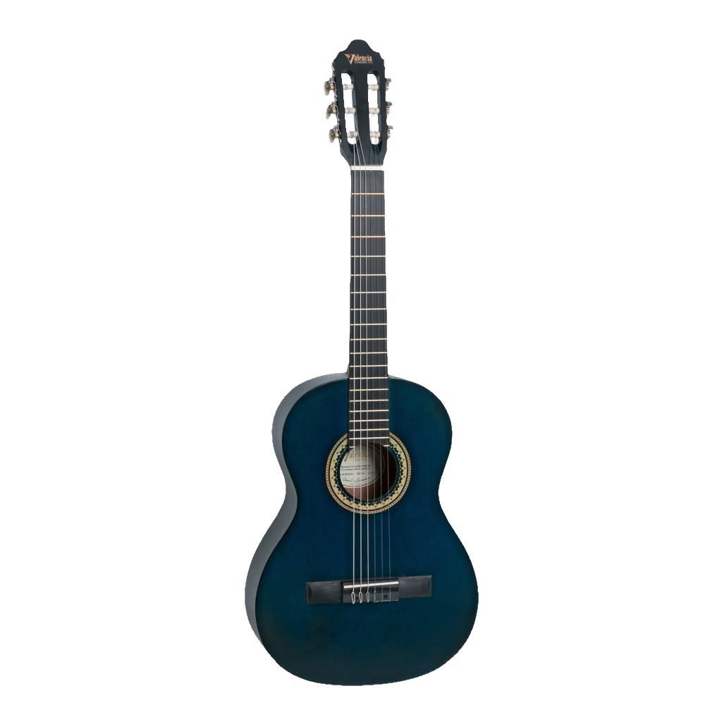 Valencia VC202TBU 200 Series | 1/2 Size Classical Guitar | Transparent Blue