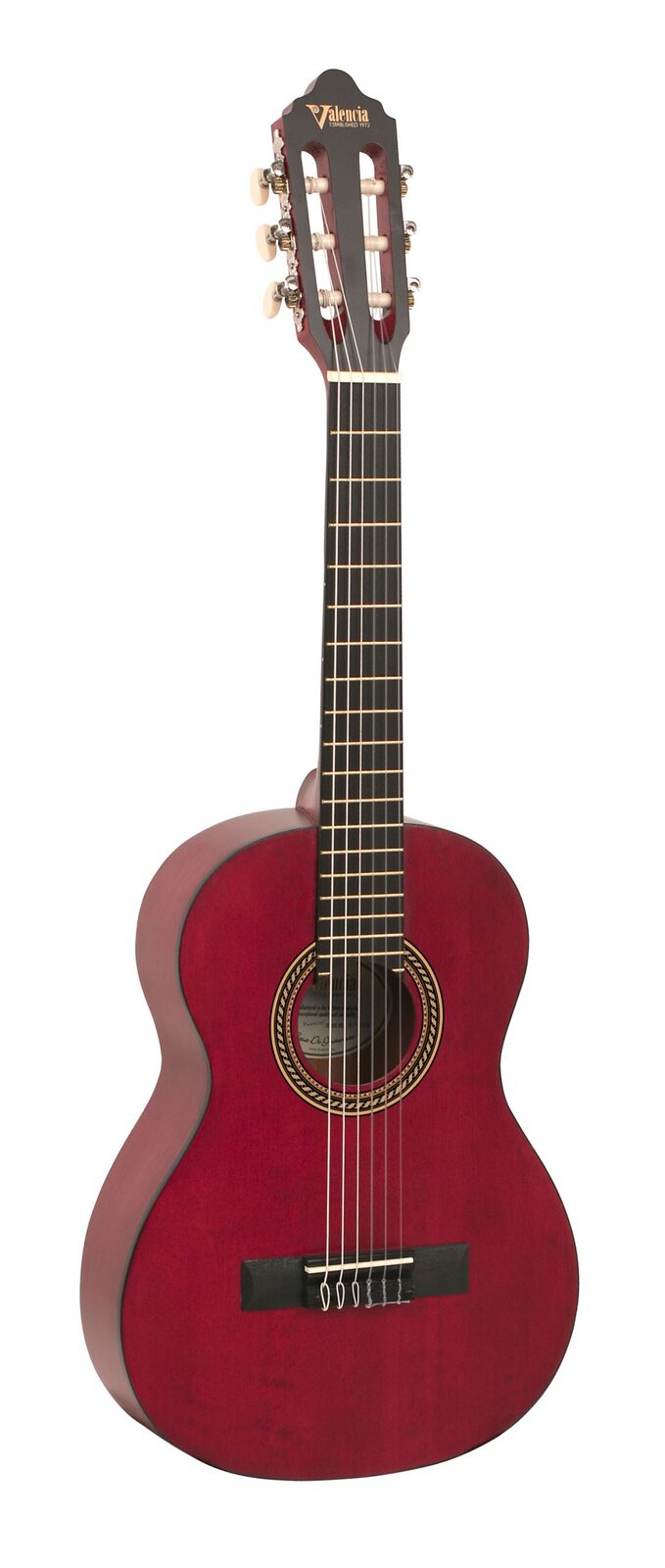 Valencia VC202TWR 200 Series | 1/2 Size Classical Guitar | Transparent Wine Red