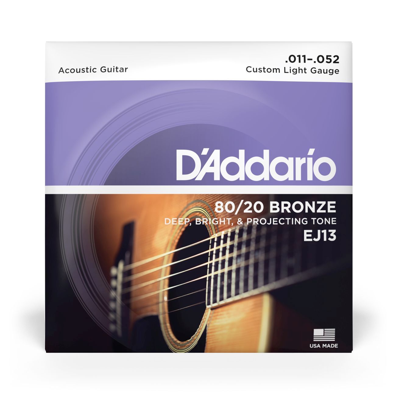 D'Addario EJ13 | 80/20 Bronze Acoustic Guitar Strings 11-52 Gauge | Custom Light