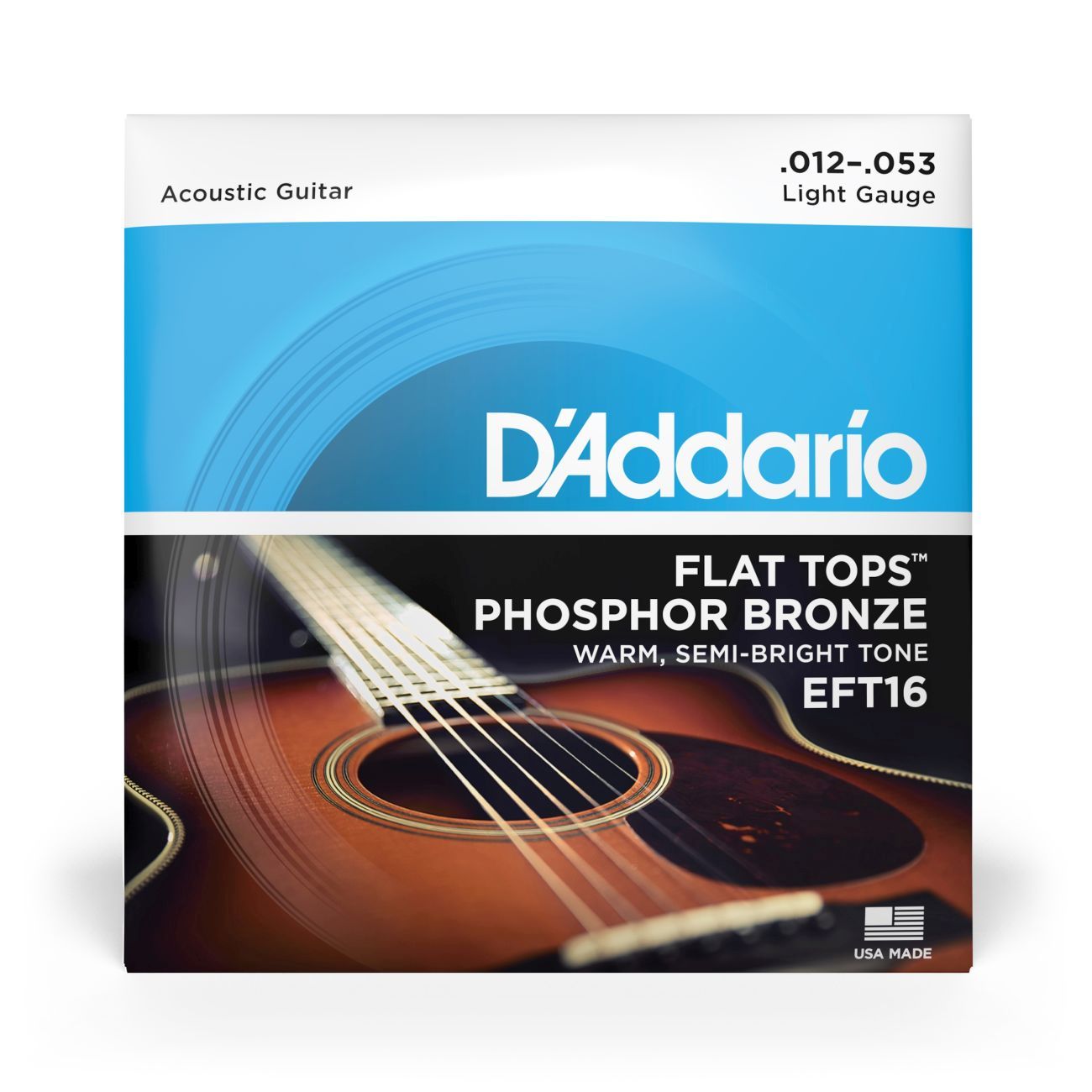 D'Addario EFT16 | Flat Tops Phosphor Bronze Acoustic Guitar Strings 12-53 Gauge | Light