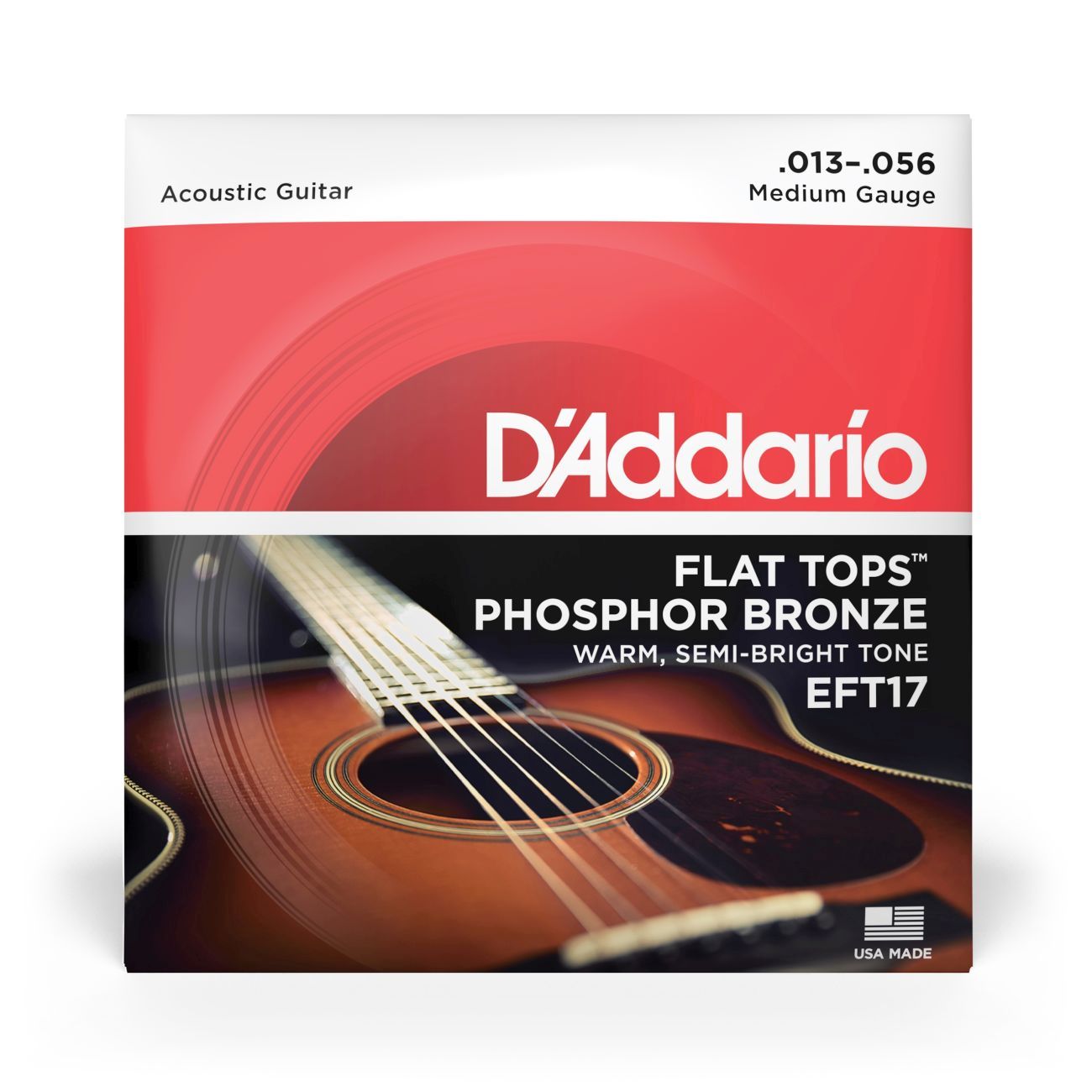 D'Addario EFT17 | Flat Tops Phosphor Bronze Acoustic Guitar Strings 13-56 Gauge | Medium