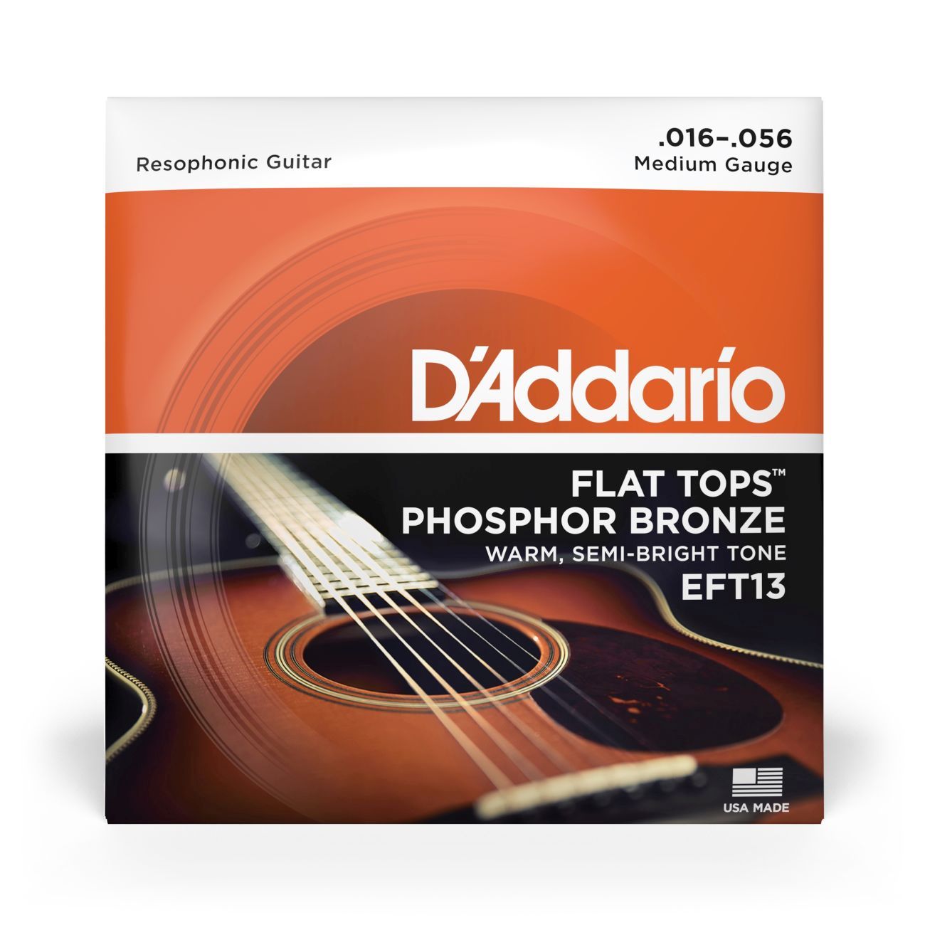 D'Addario EFT13 | Phosphor Bronze Flat Tops Acoustic Guitar Strings 16-56 Gauge | Flatwound Resophonic