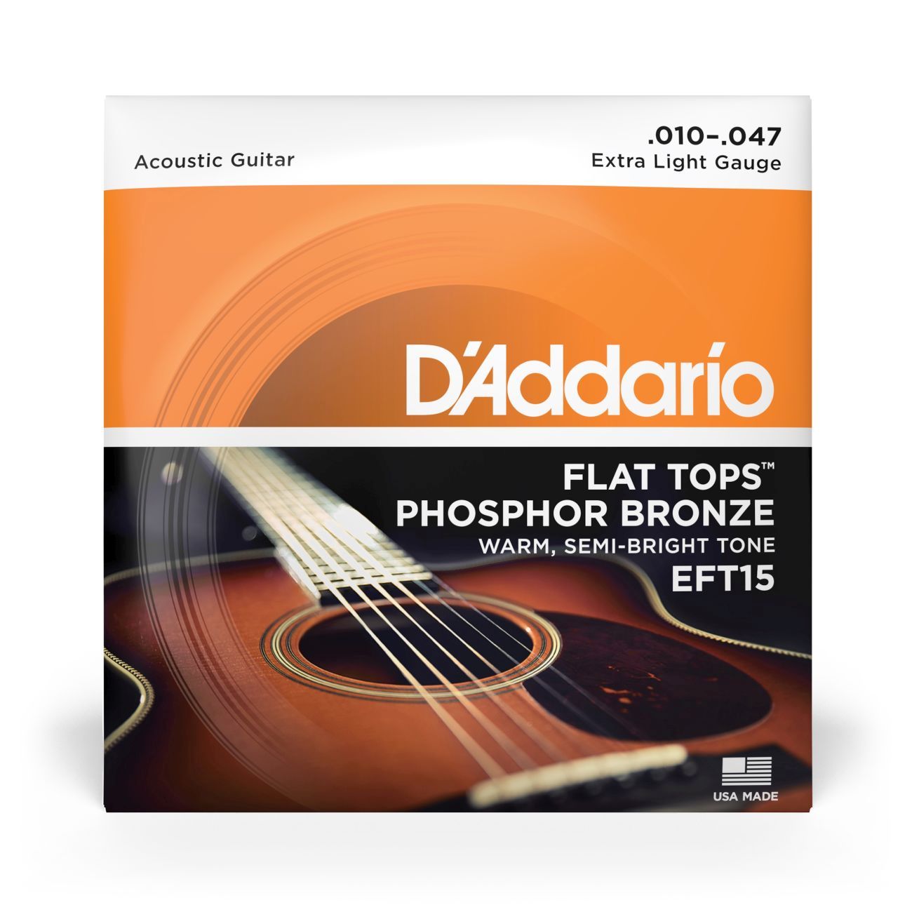 D'Addario EFT15 | Flat Tops Phosphor Bronze Acoustic Guitar Strings 10-47 Gauge | Extra Light