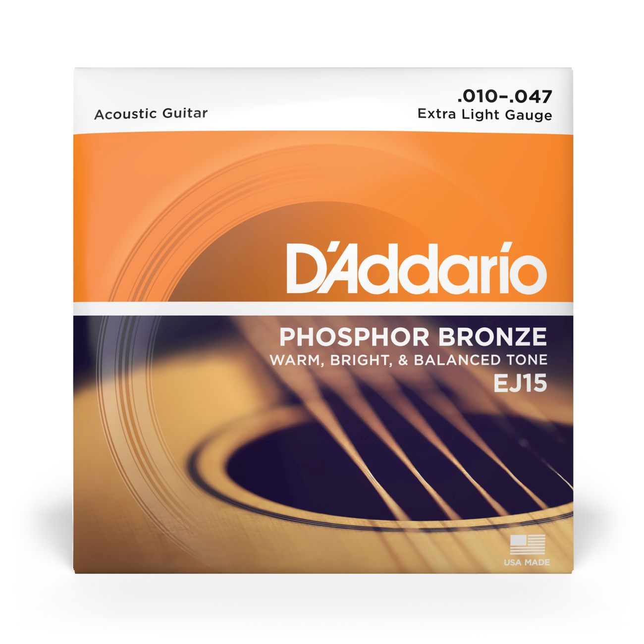 D'Addario EJ15 | Phosphor Bronze Acoustic Guitar Strings 10-47 Gauge | Extra Light