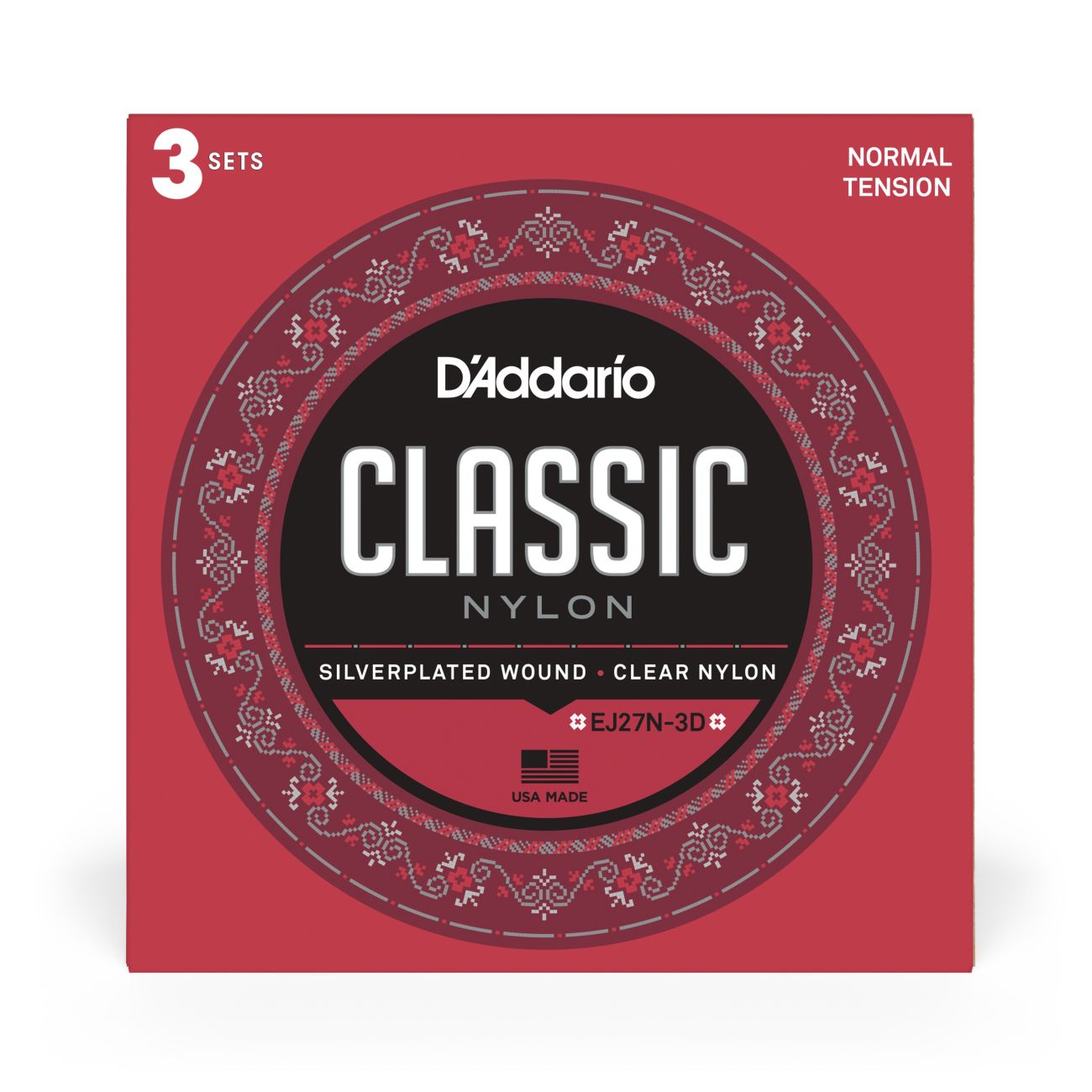 D'Addario EJ27N-3D | Classic Nylon Student Classical Guitar Strings | Normal Tension | 3-Pack