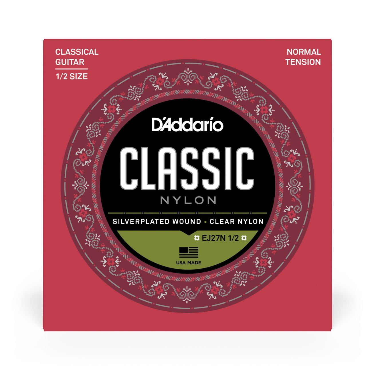 D'Addario EJ27N-1/2 | Classic Nylon Student Classical Guitar Strings | Normal Tension | 1/2 Size