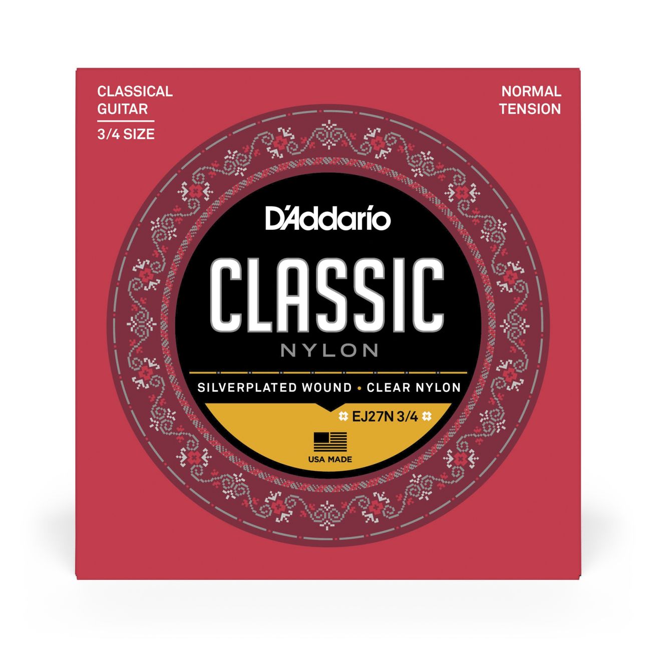 D'Addario EJ27N-3/4 | Classic Nylon Student Classical Guitar Strings | Normal Tension | 3/4 Size