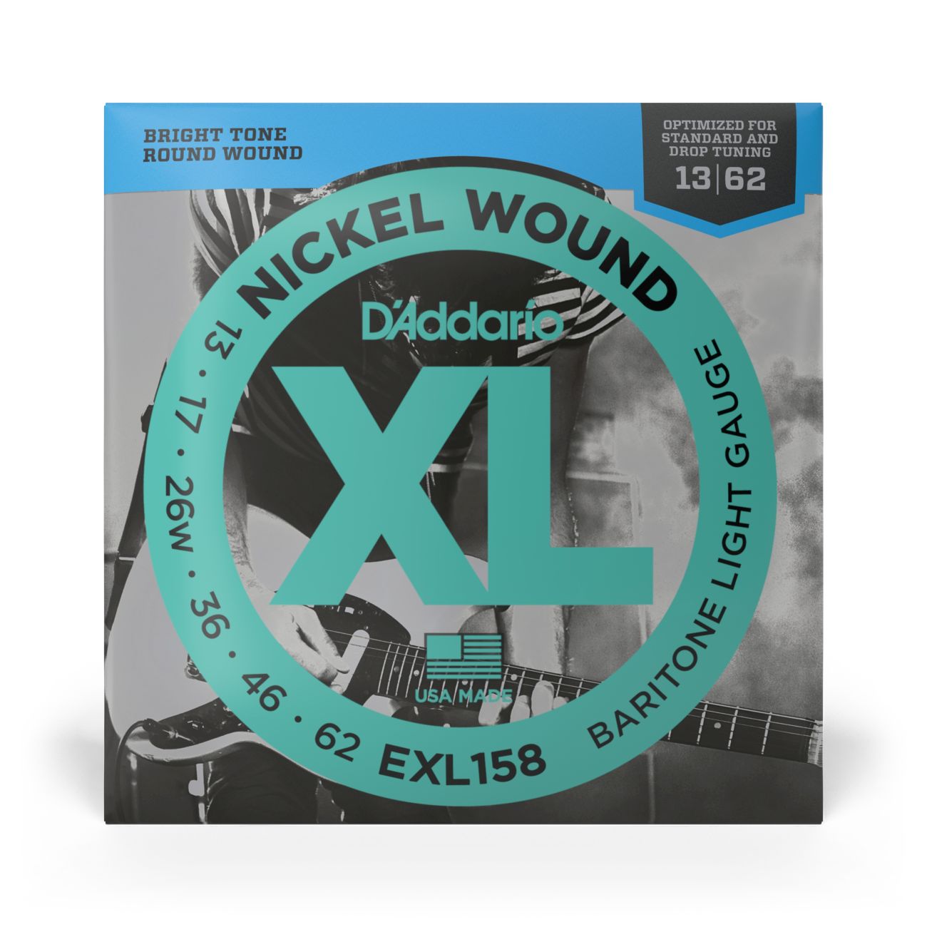 D'Addario EXL158 | Nickel Wound Electric Guitar Strings 13-62 Light Gauge | Baritone