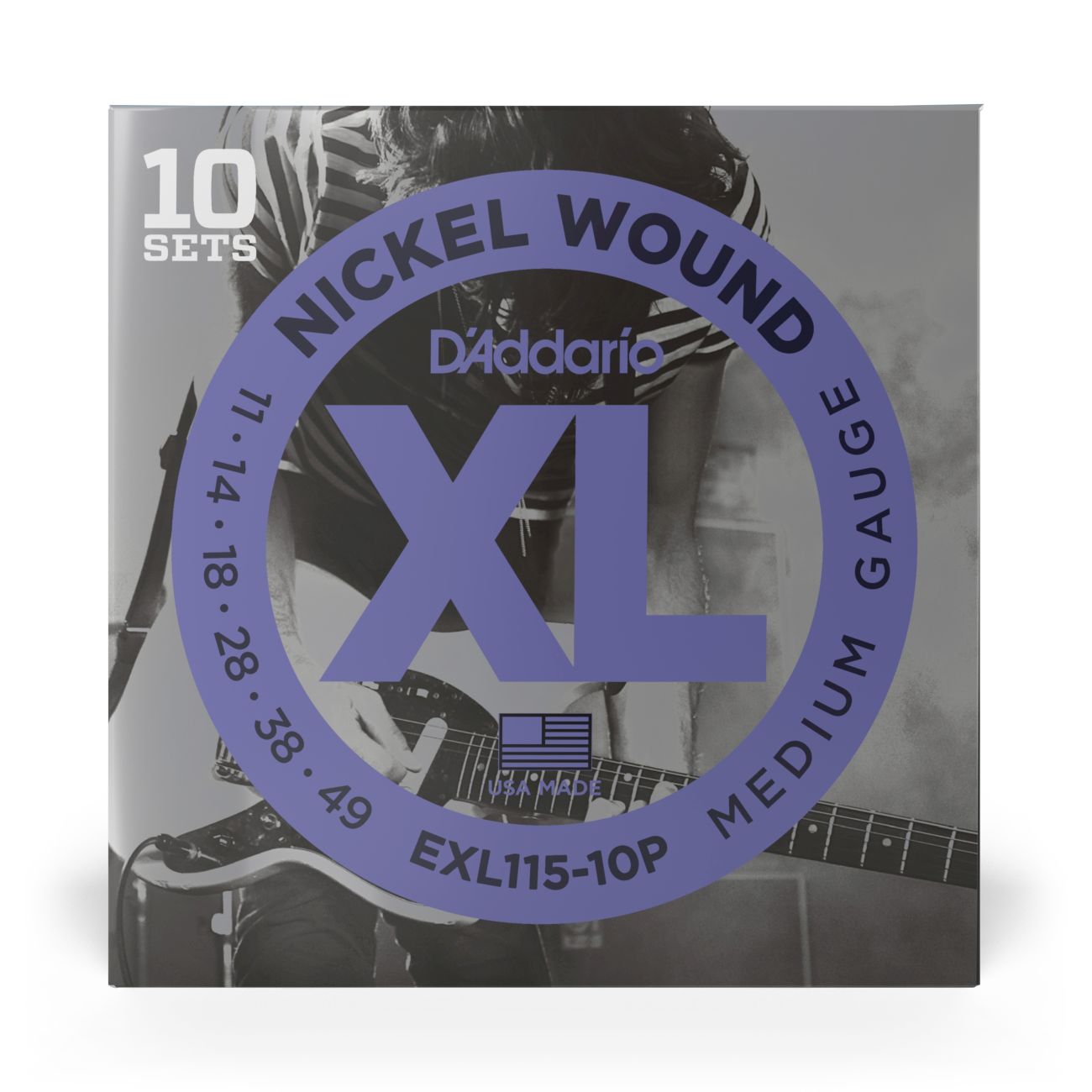 D'Addario EXL115-10P | Nickel Wound Electric Guitar Strings 11-49 Medium. Gauge | 10-Pack